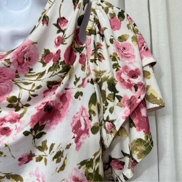 Discreet Floral‎ Print Multicolored Short Sleeve  Open Shoulder Size XL Top - Picture 15 of 16